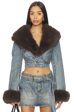 The Low Neck Denim Jacket With Faux Fur AFRM