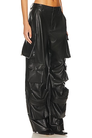 AFRM Faux Leather Parker Cargo Pants in Black