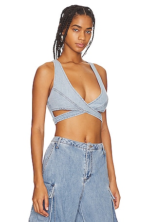 AFRM Emma Wrap Bra Top in Denim-Medium