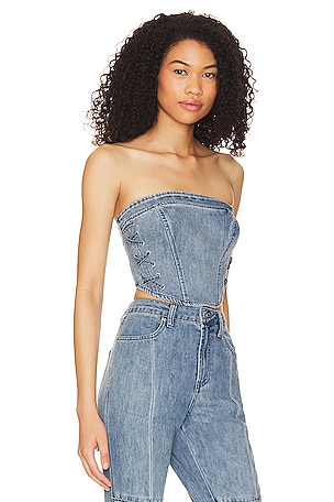 AFRM Ashton Pin-up Lace Up Corset in Denim-Light