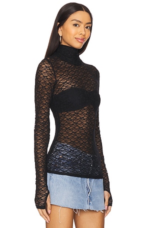 AFRM Zadie Texture Lace Top in Black