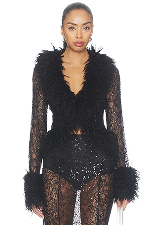 Simone Beaded Lace Fur Trim Cardigan AFRM