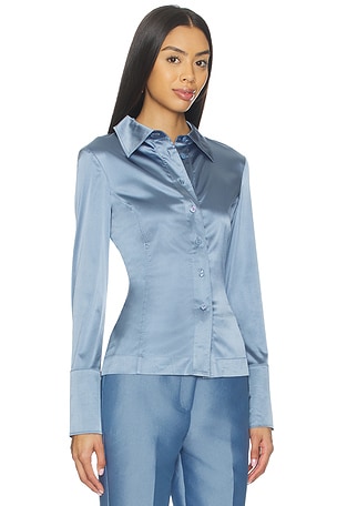 ALIGNE Janis Satin Shirt in Heather in Blue