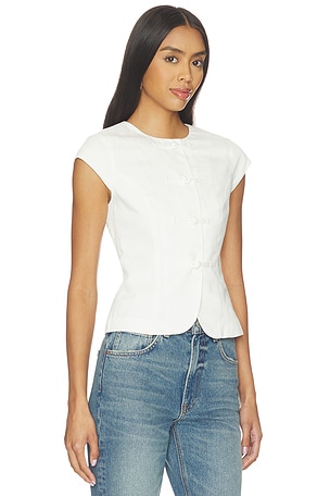 ALIGNE Connie Linen Mix Button Up Top in White