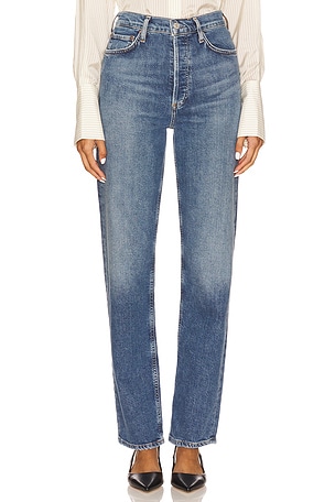 90s Pinch Waist Long High Rise Straight Jeans AGOLDE