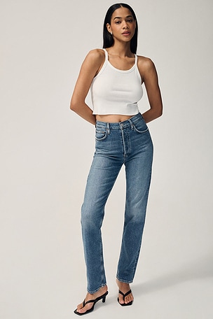 90s Pinch Waist Long High Rise Straight Jeans