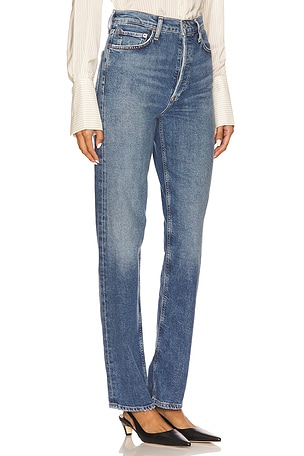 AGOLDE 90s Pinch Waist Long High Rise Straight Jeans in Blue