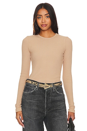 Vince Ribbed Featherweight Crewneck Top in Sunset & Tangelo