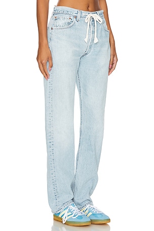 aligrace Baggy Drawstring Customs Wide Leg Jeans in Denim-Light