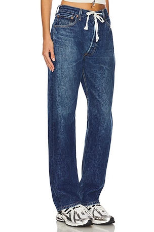 aligrace Baggy Drawstring Customs Wide Leg Jeans in Denim-Dark