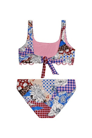 Agua Bendita Dolce Quilt Bikini Set in Blue,Burgundy. Size 6. Also