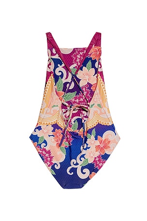 Agua Bendita Amina Thamar One Piece Swimsuit in Burgundy,Blue. Size 6. Also