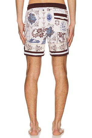 Agua Bendita Dan Swim Trunks in Burgundy, Blue, & White in White,Brown