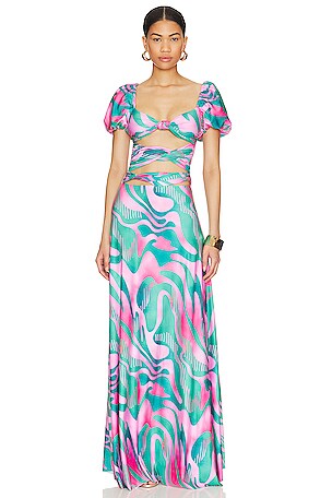 chinese dress ladies Agua by Agua Bendita Frambuesa Cordillera Maxi Dress