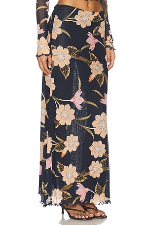 Agua Bendita x REVOLVE Brace Skirt in Burgundy Floral in Navy