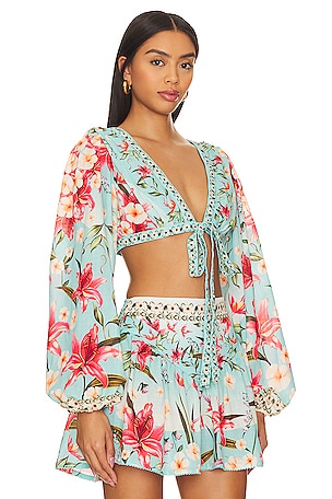 Agua Bendita x REVOLVE Klemen Tie Front Blouse in Baby Blue