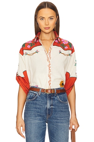 Agua Bendita Chrissy Nopal Button Up Shirt in Ivory