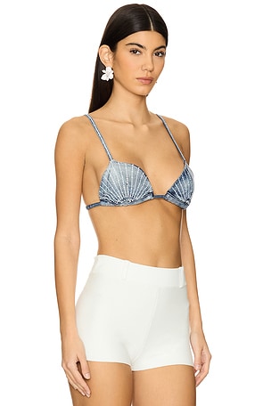 Agua Bendita Lolita Denim Silver Bikini Top in Blue