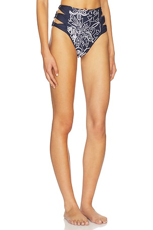 Agua Bendita Willa Batik Highwaist Bikini Bottom in Navy. Size S. Also