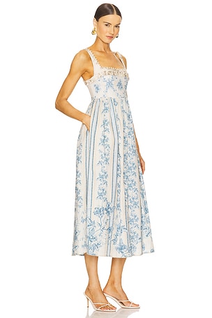 Agua by Agua Bendita Barbara Midi Dress in Ivory,Blue