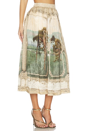 Agua by Agua Bendita Tangelo Paraiso Midi Skirt in Beige,Green