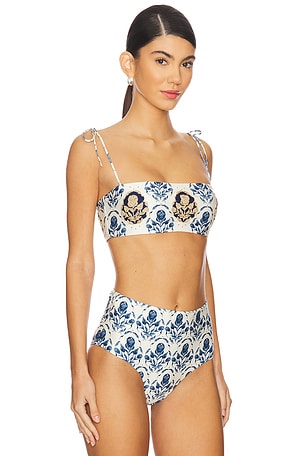 Agua by Agua Bendita Primavera Relato Bikini Top in Blue,Ivory