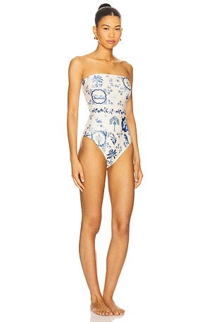 Agua by Agua Bendita Ilusion One Piece Swimsuit in Blue,Beige