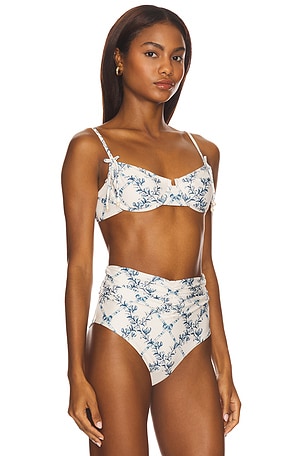 Agua by Agua Bendita Sentido Bikini Top in White,Blue. Size XS. Also