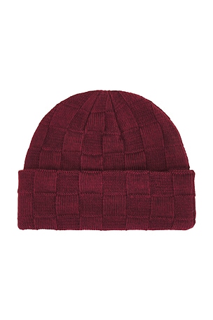 Autumn Headwear Checkered Knit Beanie in Burgundy