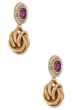 Anton Heunis Omega Clasp Gem Cluster With Big Knot Pendant Earrings in Metallic Gold