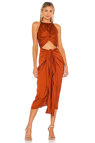 andrea iyamah reni midi dress Andrea Iyamah Reni Knotted Dress in Orange
