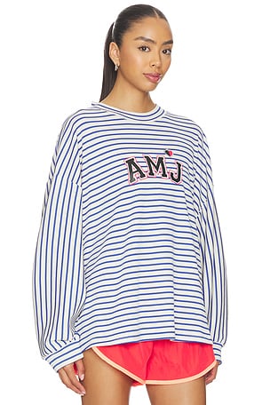 Araminta James Amj Waffle Long Sleeve Tee in Navy