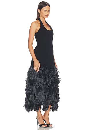 Aje Elva Raffia Knit Midi Dress in Black