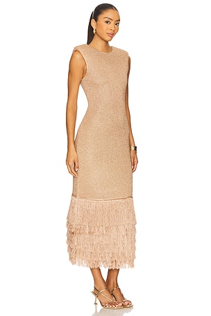 Aje Breeze Knit Midi Dress in Metallic Gold. Size S. Also