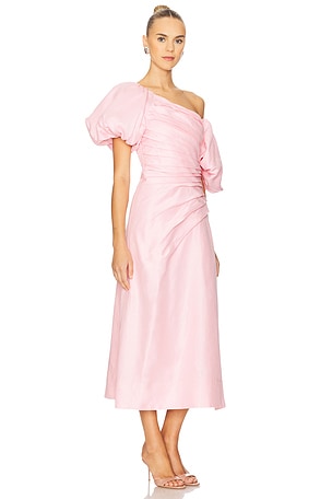 Aje Cadence Ruched Midi Dress in Pink