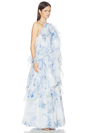 Aje Pandorea Layered Maxi Dress in White,Blue. Size Aus 4/US 0. Also