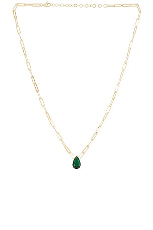 Emerald Teardrop Paperclip Necklace By Adina Eden