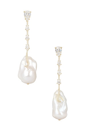 Dangling Cz Baroque Pearl Stud Earrings By Adina Eden