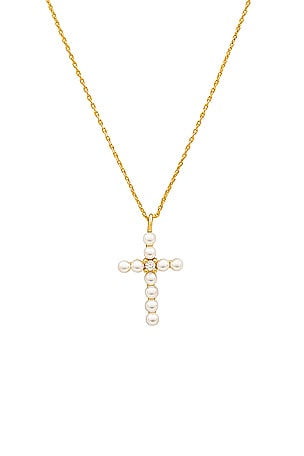 By Adina Eden Pearl X Cz Cross Pendant Necklace in Metallic Gold