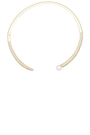 Pave X Pearl Open Collar Choker Necklace By Adina Eden