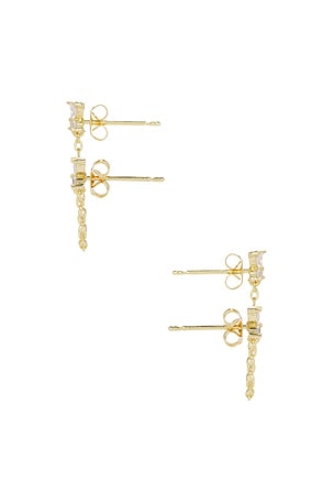 By Adina Eden Double Butterfly Chain Stud Earring in Metallic Gold