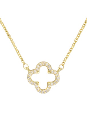 By Adina Eden Pave Outlined Four Leaf Clover Necklace in Metallic Gold