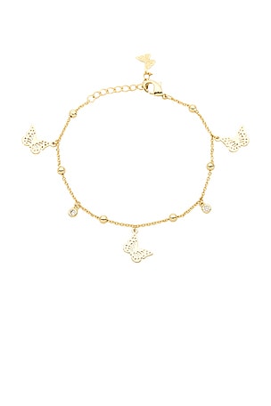 By Adina Eden Dangling Butterflies Charm Bracelet in Metallic Gold