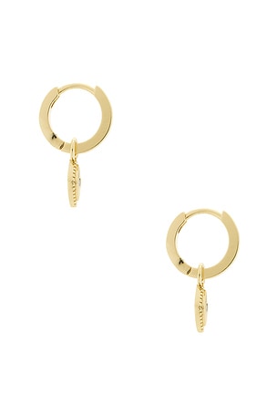 By Adina Eden Evil Eye Drop Huggie Earring in Metallic Gold
