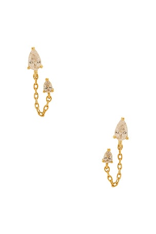 Double Cz Teardrop Chain Stud Earring By Adina Eden