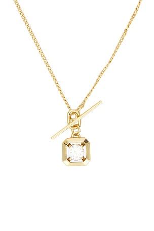 By Adina Eden Square Solitaire Stone Toggle Charm Necklace in Metallic Gold