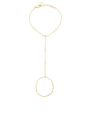 By Adina Eden Dainty Cz Bezel Hand Chain in Metallic Gold