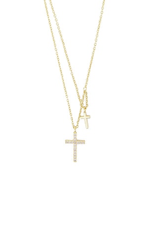 By Adina Eden Pave Double Cross 2 in 1 Necklace