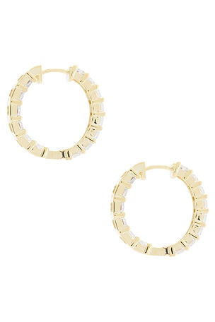 By Adina Eden Baguette Hoop Earring in Metallic Gold