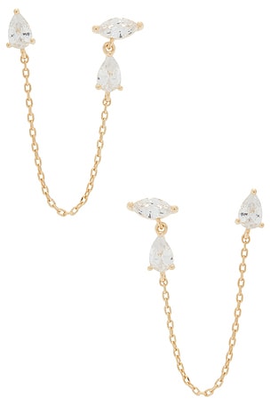 Marquise X Pear Chain Stud Earring Gold By Adina Eden